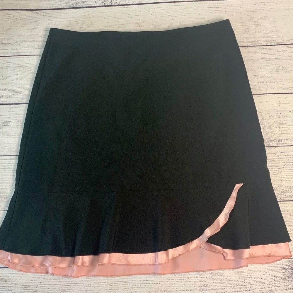 Black Skirt with Pink Trim - Women's Flounce Hem Skirt
